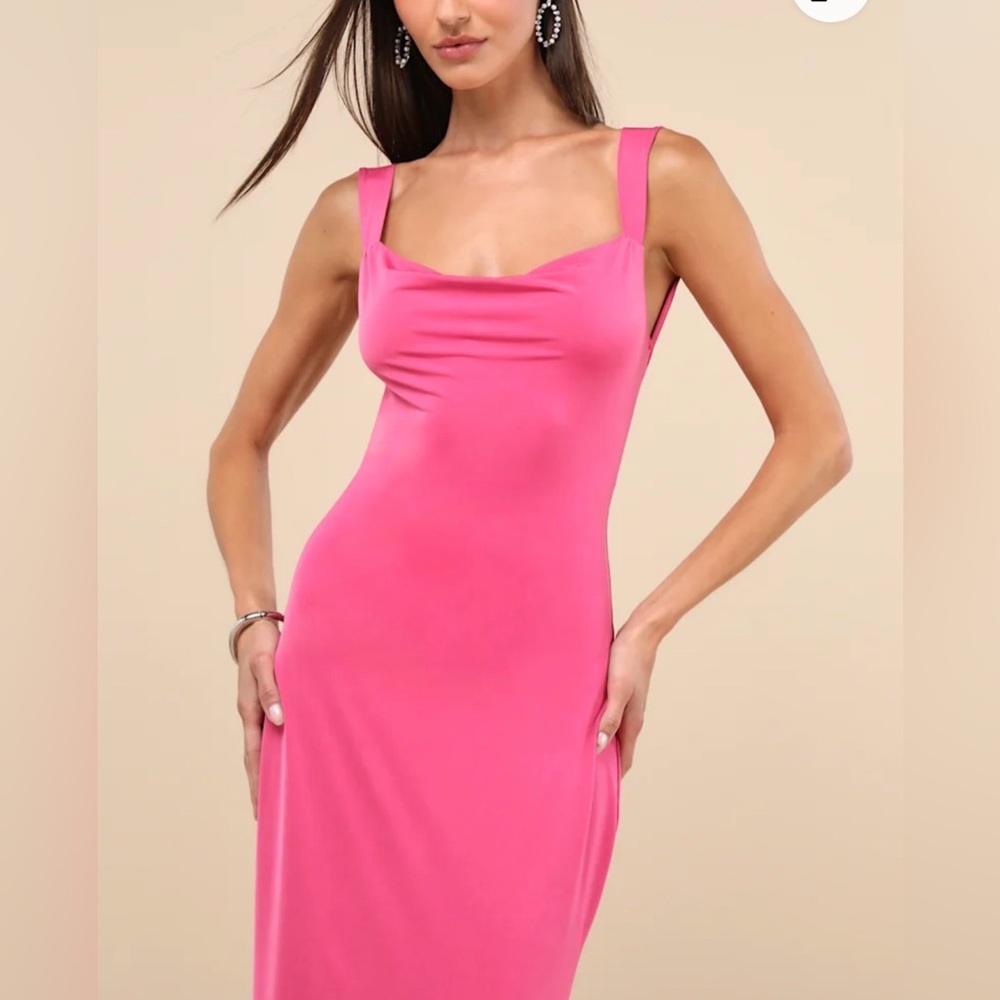 Lulu's Vibrant Fuchsia Pink Column Maxi Dress Women’s size XS - Picture 3 of 13